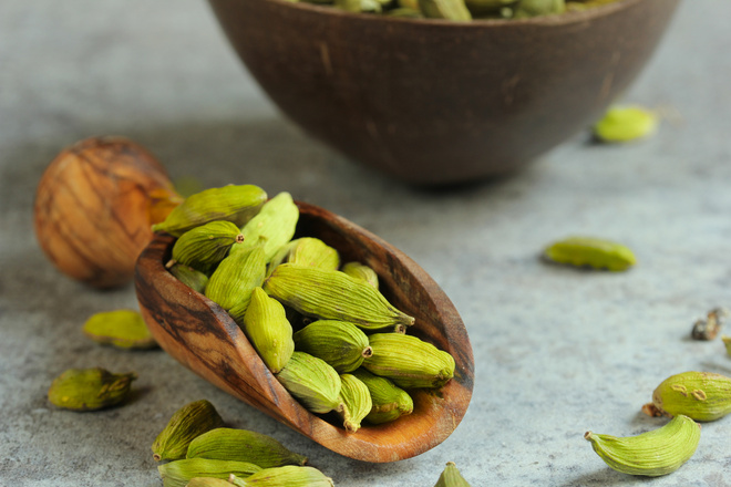 Fresh Green Cardamom Pods Still Life, Selective Focus